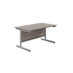 Jemini Single Upright Rectangular Desk 1400x800x730mm Grey Oak/Silver KF822651
