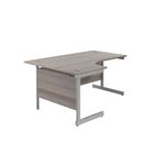 Jemini Radial Left Hand Single Upright Desk 1600x800-1200x730mm Grey Oak/Silver KF822692