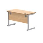 Astin Rectangular Single Upright Cantilever Desk 1200x600x730mm Norwegian Beech/Silver KF824244