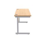 Astin Rectangular Single Upright Cantilever Desk 1400x600x730mm Norwegian Beech/Silver KF824251