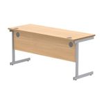 Astin Rectangular Single Upright Cantilever Desk 1600x600x730mm Norwegian Beech/Silver KF824268