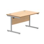 Astin Rectangular Single Upright Cantilever Desk 1200x800x730mm Norwegian Beech/Silver KF824275