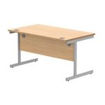 Astin Rectangular Single Upright Cantilever Desk 1400x800x730mm Norwegian Beech/Silver KF824282