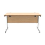Astin Rectangular Single Upright Cantilever Desk 1400x800x730mm Norwegian Beech/Silver KF824282