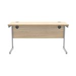 Astin Rectangular Single Upright Cantilever Desk 1400x600x730mm Canadian Oak/Silver KF824374