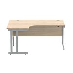 Polaris Left Hand Radial Double Upright Cantilever Desk 1600x1200x730mm Canadian Oak/Silver KF882346