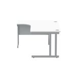 Polaris Left Hand Radial Double Upright Cantilever Desk 1600x1200x730mm Arctic White/Silver KF882350