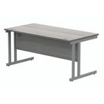 Polaris Rectangular Double Upright Cantilever Desk 1600x800x730mm Alaskan Grey Oak/Silver KF882365