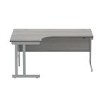Polaris Left Hand Radial DU Cantilever Desk 1600x1200x730mm Alaskan Grey Oak/Silver KF882366