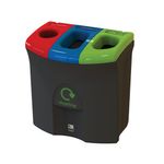 Meridian Recycling Bin Triple Mixed Plastics Cardboard Mixed Recycling 87L Blk/Grn/Wht 81893/16/G2