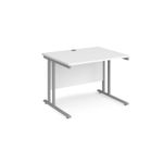 Maestro 25 straight desk 1000mm x 800mm - silver cantilever leg frame, white top