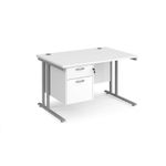 Maestro 25 straight desk 1200mm x 800mm with 2 drawer pedestal - silver cantilever leg frame, white top
