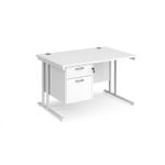 Maestro 25 straight desk 1200mm x 800mm with 2 drawer pedestal - white cantilever leg frame, white top
