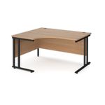 Maestro 25 left hand ergonomic desk 1400mm wide - black cantilever leg frame, beech top