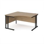 Maestro 25 left hand ergonomic desk 1400mm wide - black cantilever leg frame, Kendal oak top