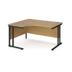 Maestro 25 left hand ergonomic desk 1400mm wide - black cantilever leg frame, oak top