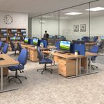 Maestro 25 left hand ergonomic desk 1400mm wide - silver cantilever leg frame, Kendal oak top