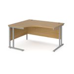 Maestro 25 left hand ergonomic desk 1400mm wide - silver cantilever leg frame, oak top