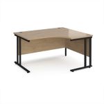 Maestro 25 right hand ergonomic desk 1400mm wide - black cantilever leg frame, Kendal oak top