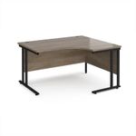 Maestro 25 right hand ergonomic desk 1400mm wide - black cantilever leg frame, Nebraska oak top