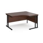 Maestro 25 right hand ergonomic desk 1400mm wide - black cantilever leg frame, walnut top