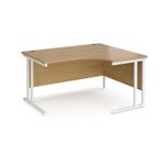 Maestro 25 right hand ergonomic desk 1400mm wide - white cantilever leg frame, oak top