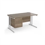 Maestro 25 straight desk 1400mm x 800mm with 2 drawer pedestal - white cantilever leg frame, Nebraska oak top