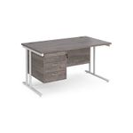 Maestro 25 straight desk 1400mm x 800mm with 3 drawer pedestal - white cantilever leg frame, grey oak top