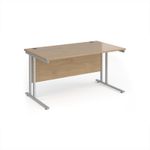 Maestro 25 straight desk 1400mm x 800mm - silver cantilever leg frame, Kendal oak top