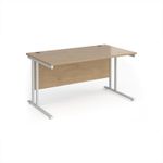 Maestro 25 straight desk 1400mm x 800mm - white cantilever leg frame, Kendal oak top