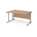 Maestro 25 left hand wave desk 1400mm wide - silver cantilever leg frame, beech top