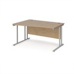 Maestro 25 left hand wave desk 1400mm wide - silver cantilever leg frame, Kendal oak top
