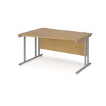 Maestro 25 left hand wave desk 1400mm wide - silver cantilever leg frame, oak top