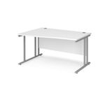 Maestro 25 left hand wave desk 1400mm wide - silver cantilever leg frame, white top
