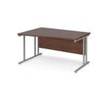 Maestro 25 left hand wave desk 1400mm wide - silver cantilever leg frame, walnut top