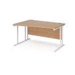 Maestro 25 left hand wave desk 1400mm wide - white cantilever leg frame, beech top
