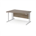 Maestro 25 left hand wave desk 1400mm wide - white cantilever leg frame, Nebraska oak top