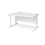 Maestro 25 left hand wave desk 1400mm wide - white cantilever leg frame, white top
