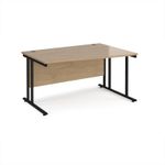 Maestro 25 right hand wave desk 1400mm wide - black cantilever leg frame, Kendal oak top