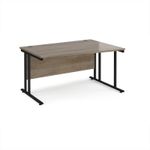 Maestro 25 right hand wave desk 1400mm wide - black cantilever leg frame, Nebraska oak top