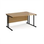 Maestro 25 right hand wave desk 1400mm wide - black cantilever leg frame, oak top