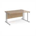 Maestro 25 right hand wave desk 1400mm wide - silver cantilever leg frame, Kendal oak top
