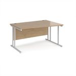 Maestro 25 right hand wave desk 1400mm wide - white cantilever leg frame, Kendal oak top