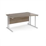 Maestro 25 right hand wave desk 1400mm wide - white cantilever leg frame, Nebraska oak top