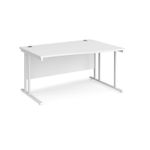 Maestro 25 right hand wave desk 1400mm wide - white cantilever leg frame, white top