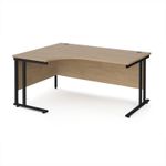 Maestro 25 left hand ergonomic desk 1600mm wide - black cantilever leg frame, Kendal oak top