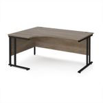 Maestro 25 left hand ergonomic desk 1600mm wide - black cantilever leg frame, Nebraska oak top