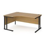 Maestro 25 left hand ergonomic desk 1600mm wide - black cantilever leg frame, oak top