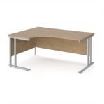 Maestro 25 left hand ergonomic desk 1600mm wide - silver cantilever leg frame, Kendal oak top