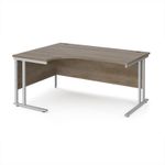 Maestro 25 left hand ergonomic desk 1600mm wide - silver cantilever leg frame, Nebraska oak top